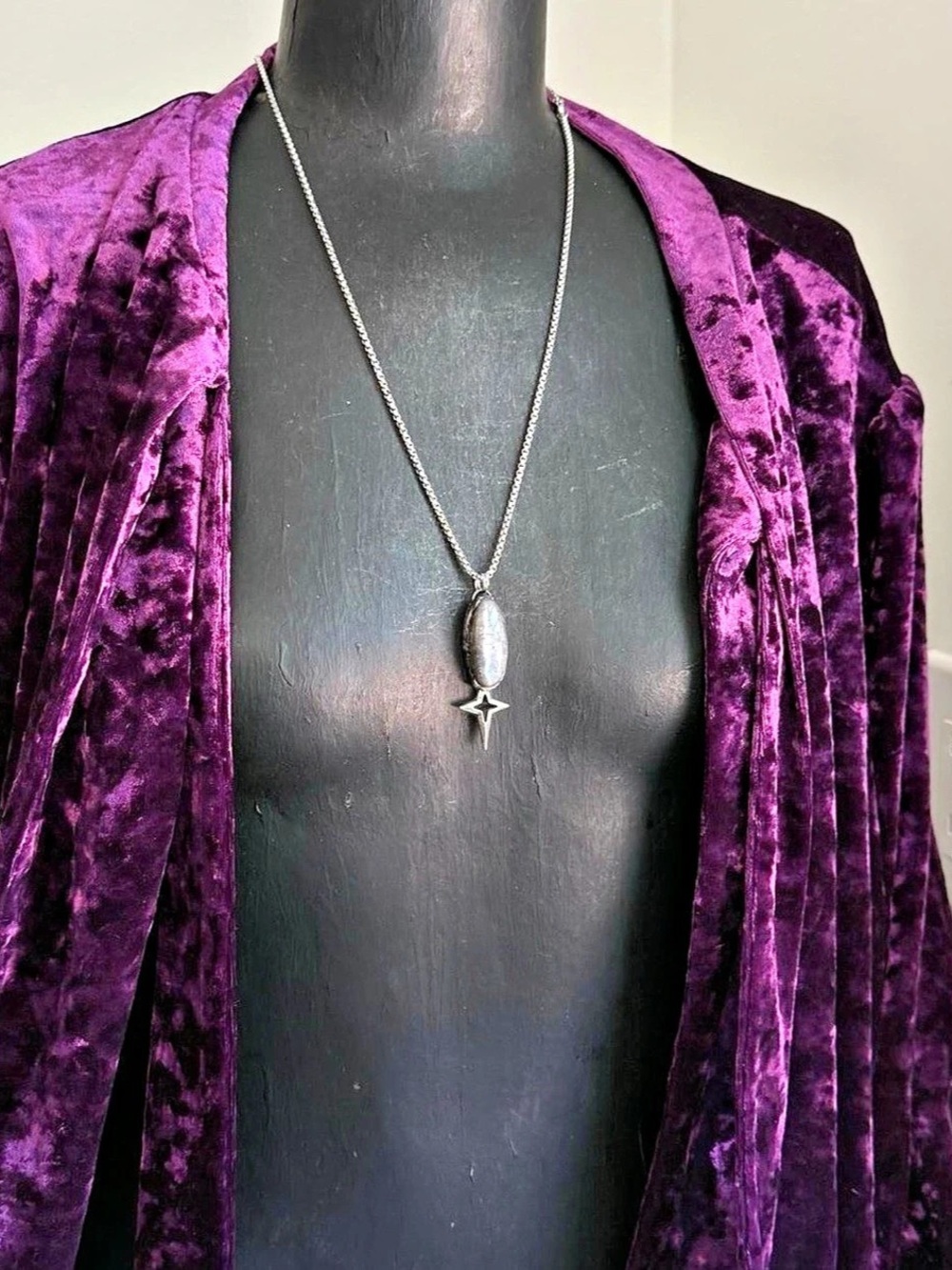 Silver moonstone Belomorite crystal pendant necklace layering jewelry boho